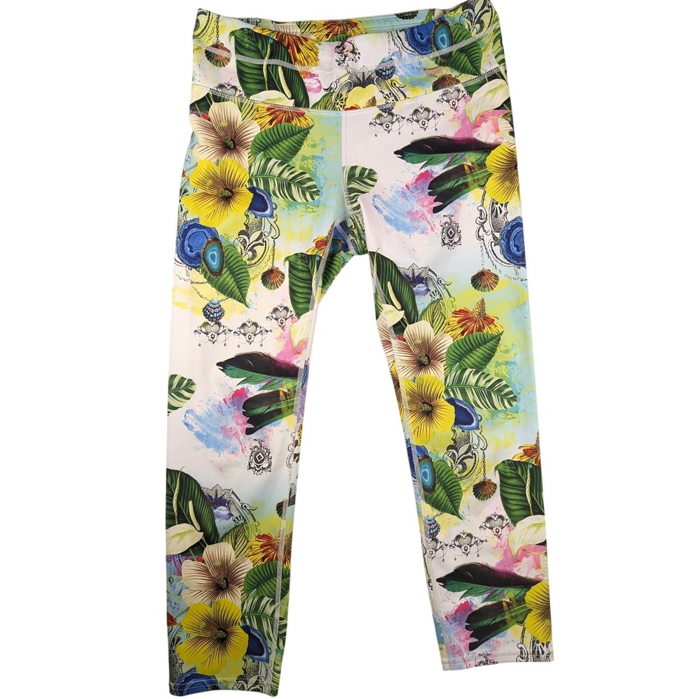 Athleta Crop Legging Women's White Tropical Floral Sonar Size Small Yoga Running